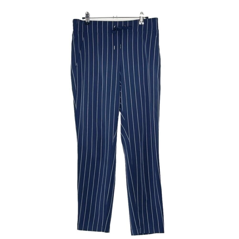 Athleta Poly Spandex Stretch Pin Striped midtown Jogger Pants Navy Blue 6  #AI
